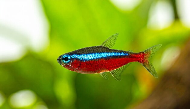 Cardinal Tetra Fish Paracheirodon Axelrodi Swimming in Tropical Freshwater Aquarium