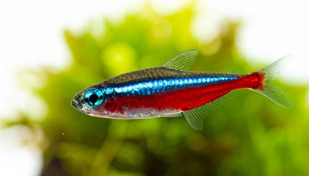 Cardinal Tetra Fish (Paracheirodon axelrodi) Swimming in Freshwater Aquarium