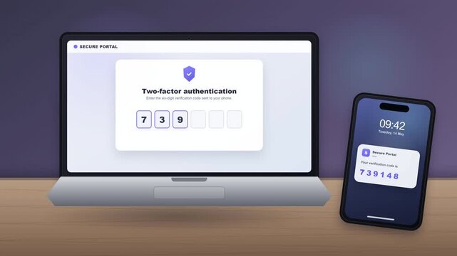 Two-factor authentication and secure code verification login process with access granted.