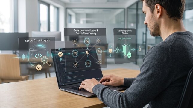 Developer reviewing secure software supply chain deployment