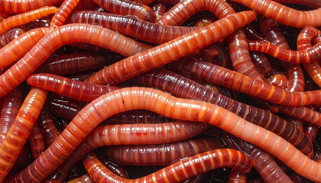 Mass of Red Earthworms for Vermicomposting and Fishing Bait Texture