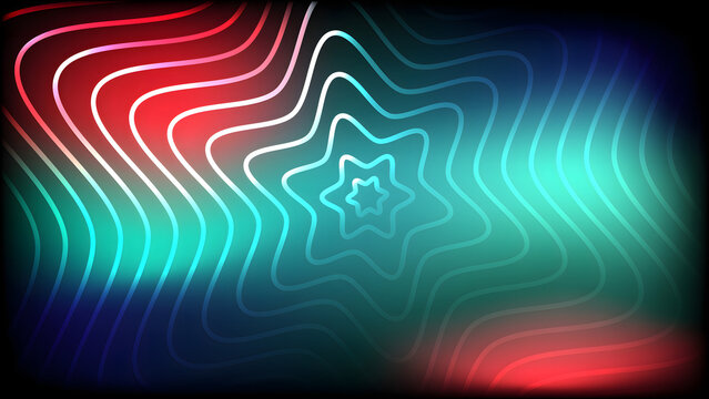 Neon Topographic Contour Lines Forming Abstract Star Tunnel