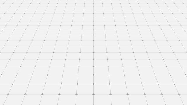3D floor gray grid line seamless loop animation moving forward with plus symbols on soft white background. on soft white background. 4K animated for backgrounds, tech, overlays, and motion graphics.