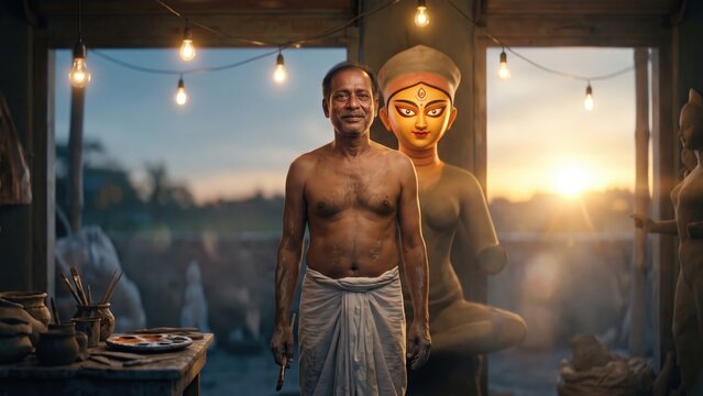 Durga Idol Maker &ndash; Kumartuli Artisan After Chokkhu Daan Ritual
