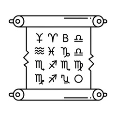 Zodiac signs on ancient scroll with astrology symbols © VectraForge