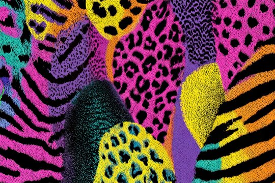abstract animal print fashion design with neon colors