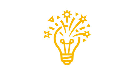 Yellow lightbulb icon bursting with spark elements and stars, symbolic of creative big ideas and innovation isolated on white background © saif