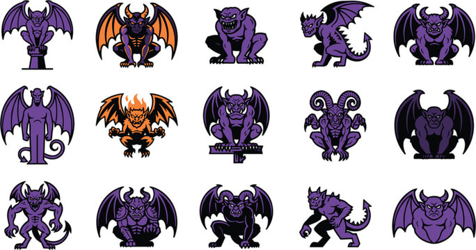 Set of gargoyle and demon characters for sports team mascot logos