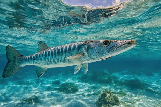 fierce barracuda hunting swiftly in tropical waters