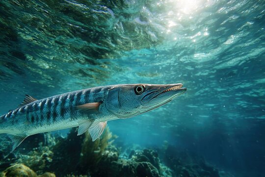 fierce barracuda hunting swiftly in tropical waters