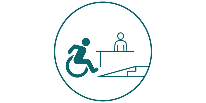 wheelchair accessibility counter and ramp assistance icon isolated on transparent background