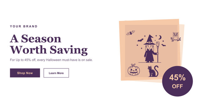 Halloween sale banner template with witch and discount offer