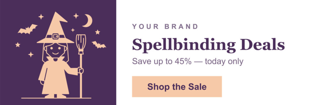 Halloween sale banner with witch and discount offer