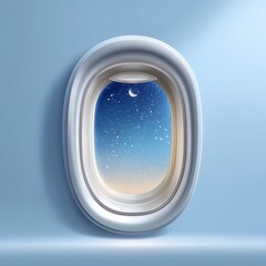Obraz premium Peaceful view of the night sky from an airplane window showcasing twinkling stars and the glow of the moon