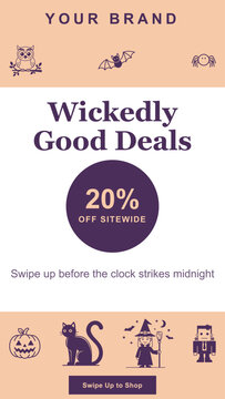 Halloween sale banner design with cartoon characters and 20% off