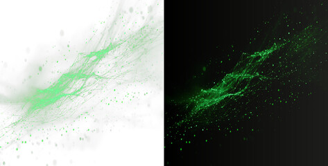 Abstract green plexus network particle wave, digital technology green node mesh, dark green glowing particle constellation pattern for tech banner PNG © Aura Canvas