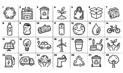 Fototapeta premium Hand drawn recycling icons vector set with organic black line eco friendly waste management doodles