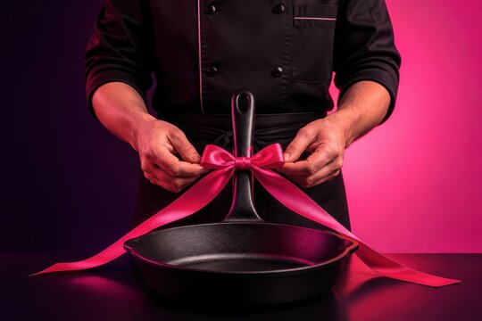 Gift Wrapped Skillet Chef Presenting a Cast Iron Pan
