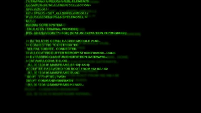 Green Scrolling Hacker Programming Code - Loop Tech Background Wallpaper .Scrolling Green Code Hacker Terminal Interface Animation with Hex Dumps and System Logs, Digital Technology Background