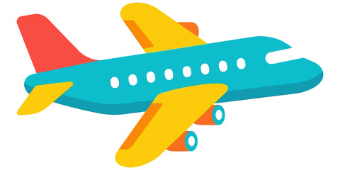 Fototapeta premium Colorful cartoon airplane in flight isolated on transparent background
