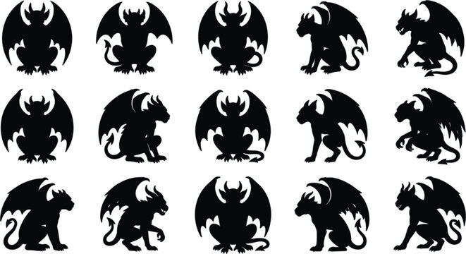 Set of gargoyle silhouettes