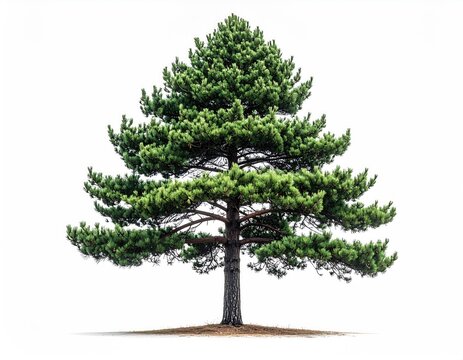 Majestic evergreen tree with dense green needles, against a white background