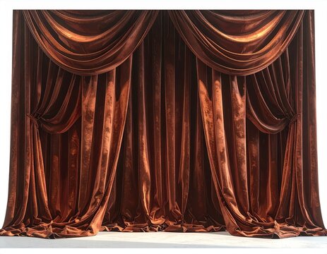 Rich, flowing, opulent brown velvet drapes, elegantly swagged open