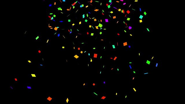 2D Beautiful sparkling colorful confetti, confetti explosion, gold confetti particles on black screen, colorful confetti party popper explosion isolated, confetti blast, glitter confetti foil in 4K