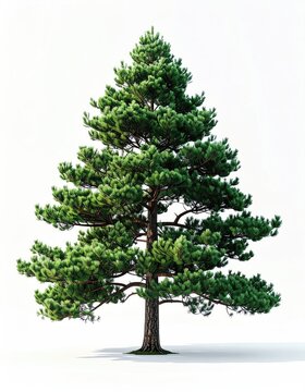 Lush evergreen pine tree with layered branches against a white backdrop