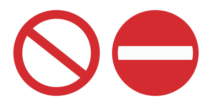 No entry stop sign icon set, red round prohibition symbols, do not enter traffic signs