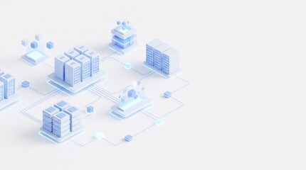Obraz premium 3D isometric cloud computing server network and data center infrastructure with copy space