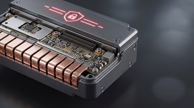 Enterprise quantum security hardware encryption module 3D illustration with copy space