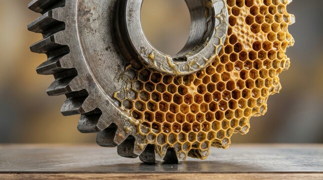 Metal gear filled with natural honeycomb