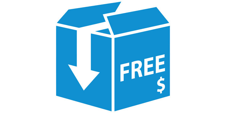 Open delivery box with free sign isolated on transparent background
