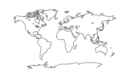 Simple Hand Drawn World Map Outline Isolated on White Background Geographic Vector Illustration Design © SobujChandra