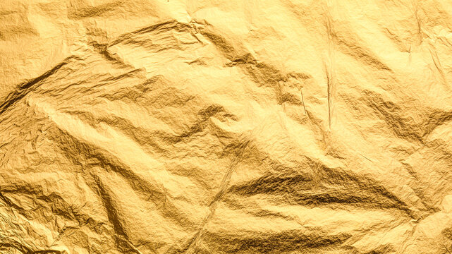 Crumpled Gold Foil Texture Background and Shiny Metallic Gold Surface