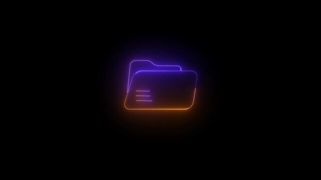 Glowing Purple Neon File Folder Icon Animation on Isolated black Background video...