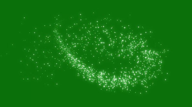 Sparkle twinkle glitter star effect animation in loop, sparkling stars shine animation, particle magic tail sparkling glitter star dust trail loop animation on green screen background.