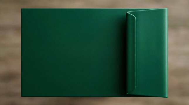 Luxury Emerald Green Presentation Folder Mockup with Folded Flap on Minimal Background, Premium Hardcover Packaging Design Template with Copy Space
