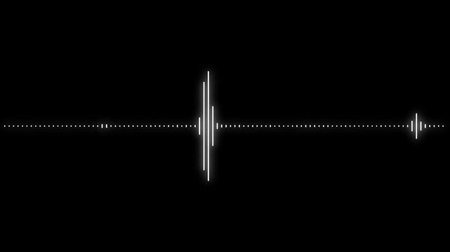 Abstract white digital audio waveform equalizer animation with rhythmic frequency bars, minimalist monochrome sound music spectrum seamless on black screen background motion graphics 4K video