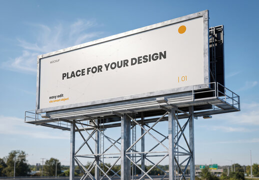 Big Horizontal Advertising Billboard on Highway Mockup