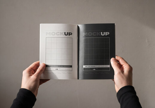 Hands Holding Open A5 Brochure Inside Pages Mockup