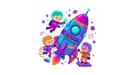 Fototapeta premium Children's Space Exploration Adventure with Rocket