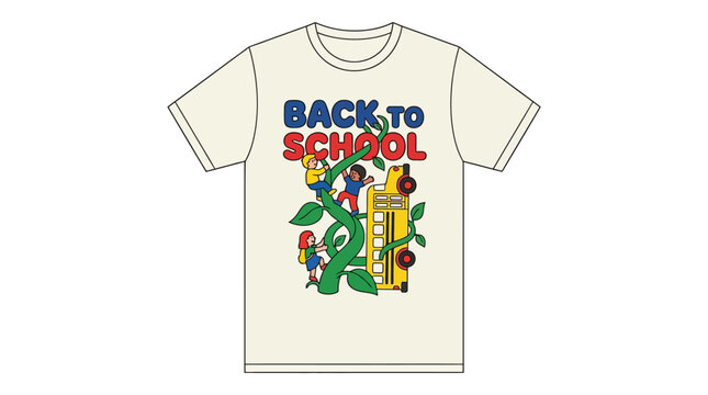 Back to school t shirt design with children climbing a beanstalk, t shirt