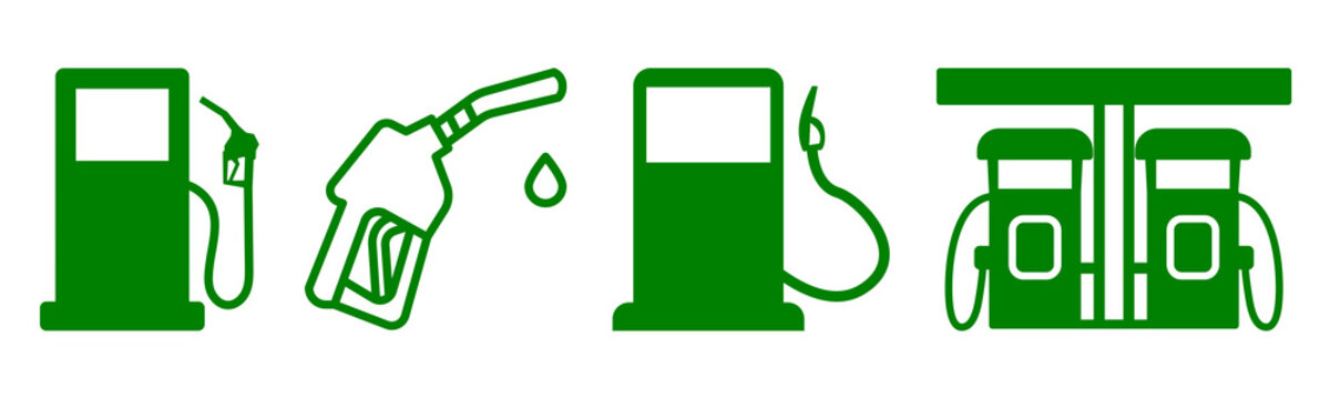 Green Fuel Station Pump Icon Set Isolated on Transparent Background PNG Gasoline Vector Symbols