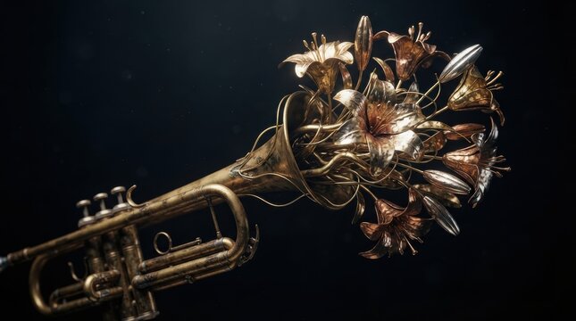 Trumpet with metallic flower bouquet