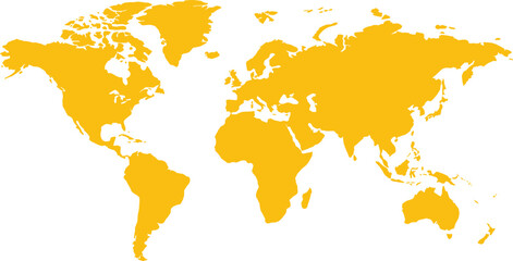 Yellow World Map Silhouette Vector with Detailed Continents and Global Geography Layout for Travel, Navigation, and Corporate Business Graphic Designs. © Rajkumar
