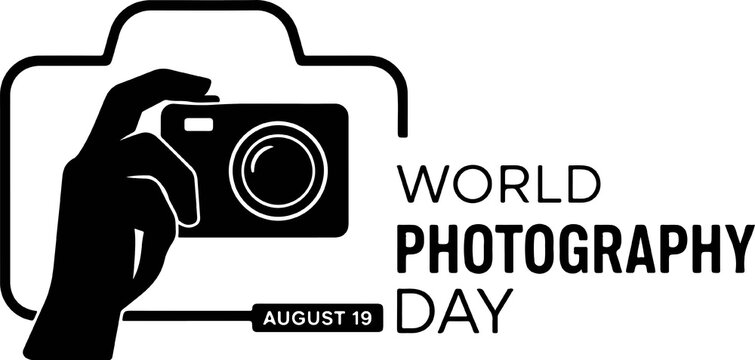 World photography day black and white graphic icon with camera symbol, creative
