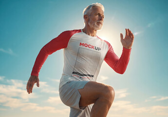 Senior Man Running Long Sleeves Shirt Mockup