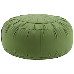 Obraz premium A cozy green round cushion with a textured, quilted design for seating or decoration isolated on transparent background